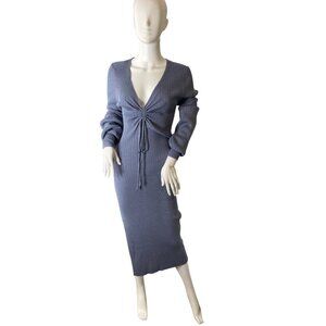 MABLE WOMEN'S STEEL GRAY BODYCON MIDI RIBBED SWEATER DRESS SZ L
